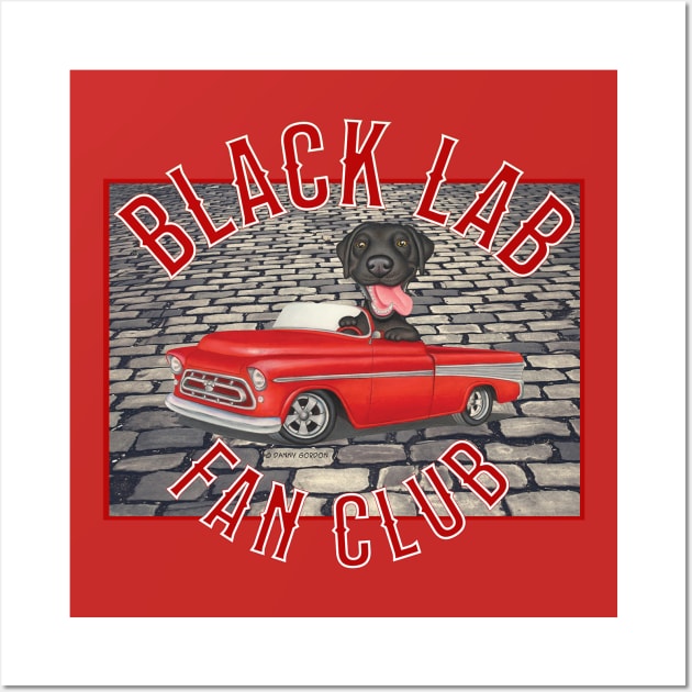 Cute Black Lab driving classic truck on gray brick Wall Art by Danny Gordon Art